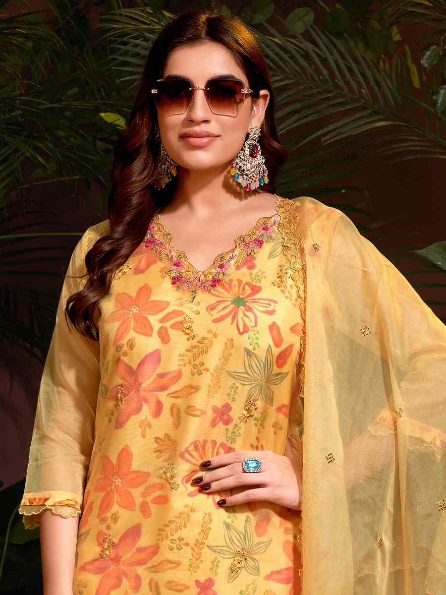 Mustard Organza Embroidered Festival Casual Ready Pant Salwar Kameez