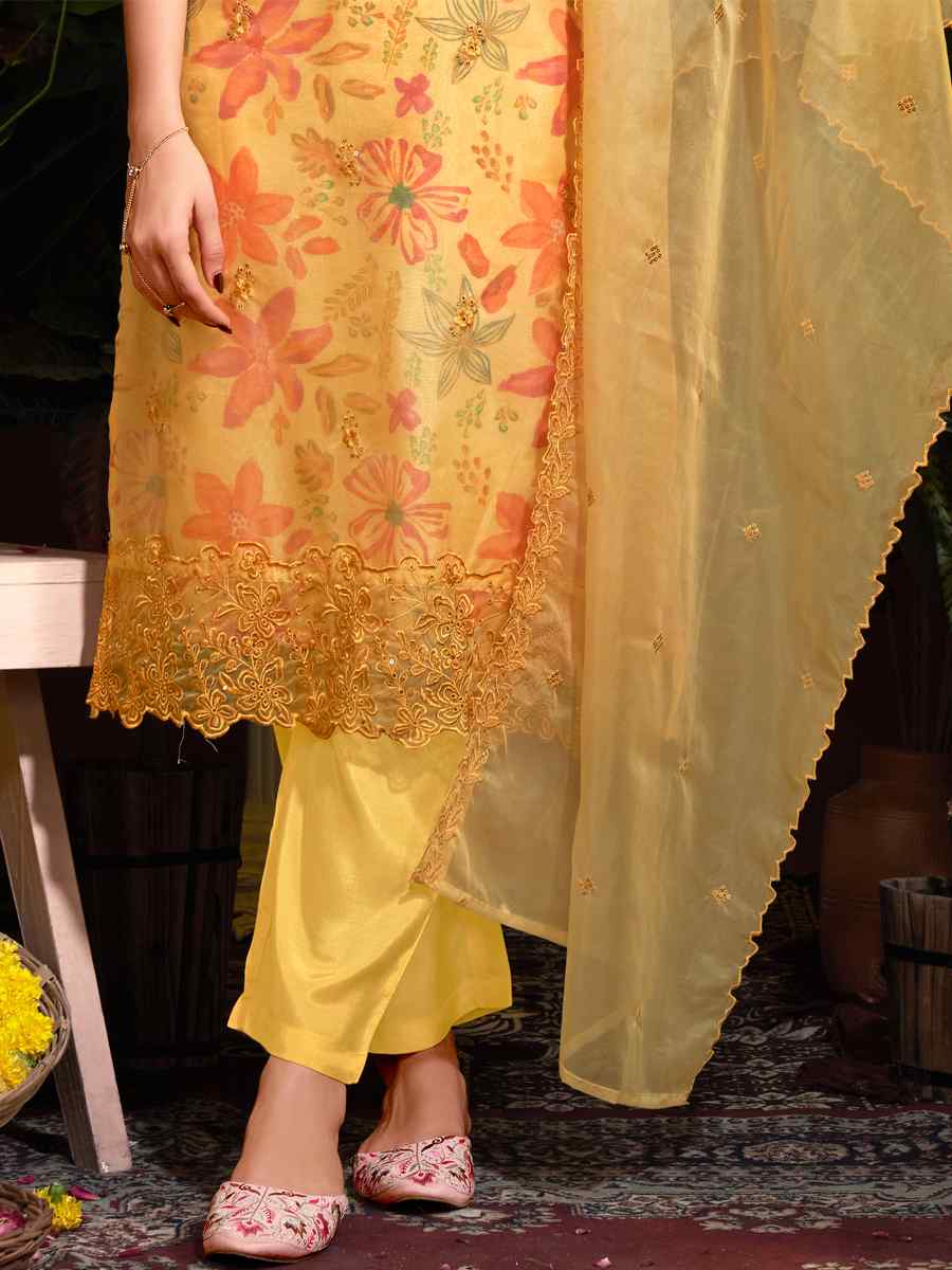 Mustard Organza Embroidered Festival Casual Ready Pant Salwar Kameez