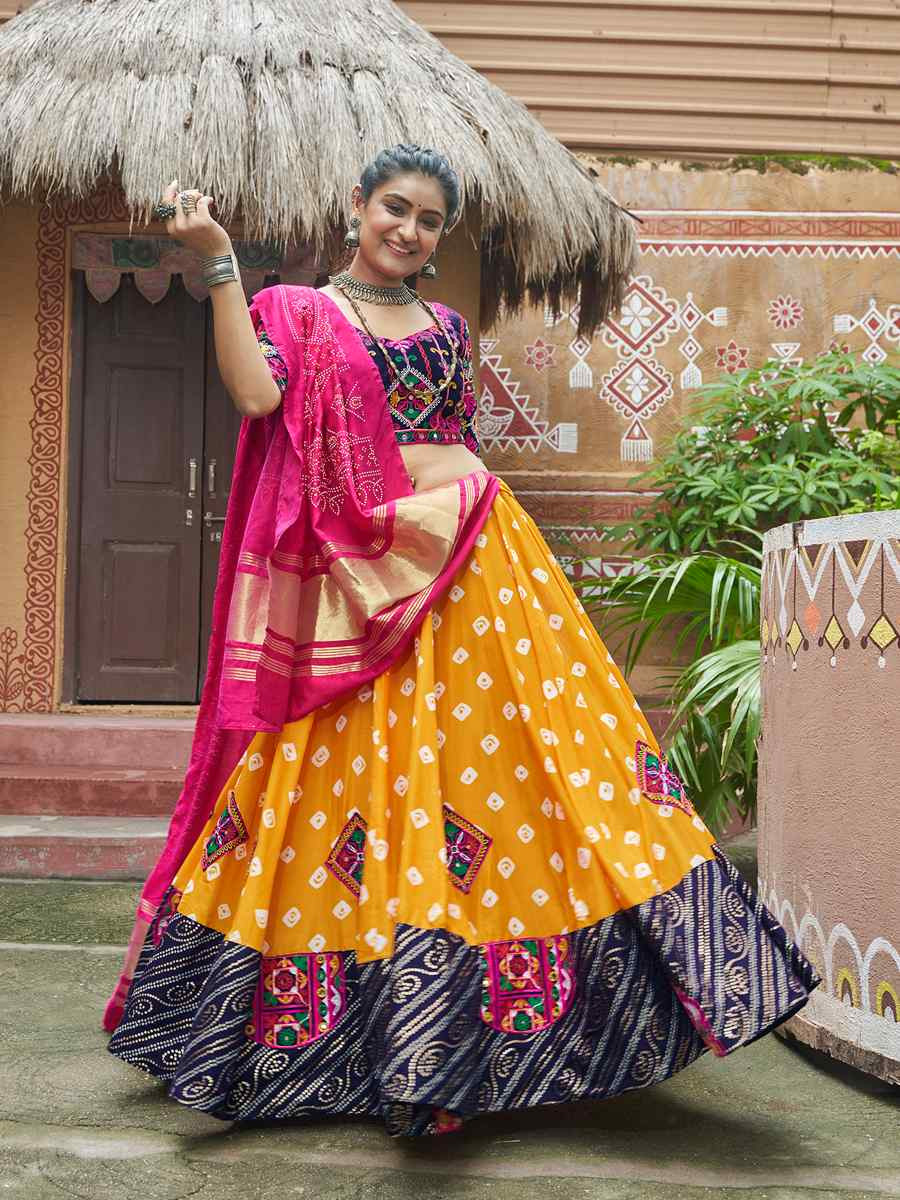 Mustard Organza Rayon Embroidered Festival Festival Traditional Lehenga Choli