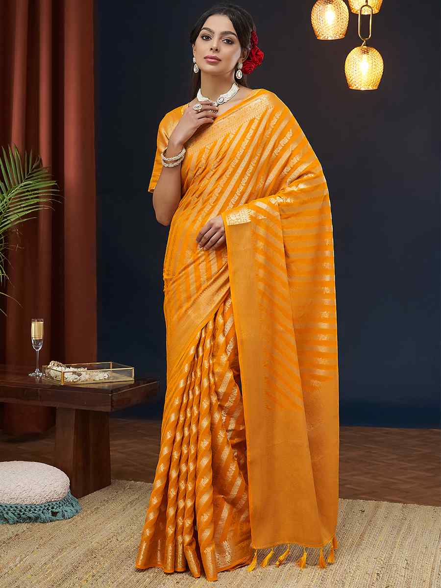 Mustard Pure Georgette Handwoven Festival Wedding Heavy Border Saree