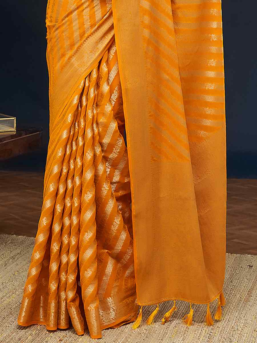 Mustard Pure Georgette Handwoven Festival Wedding Heavy Border Saree