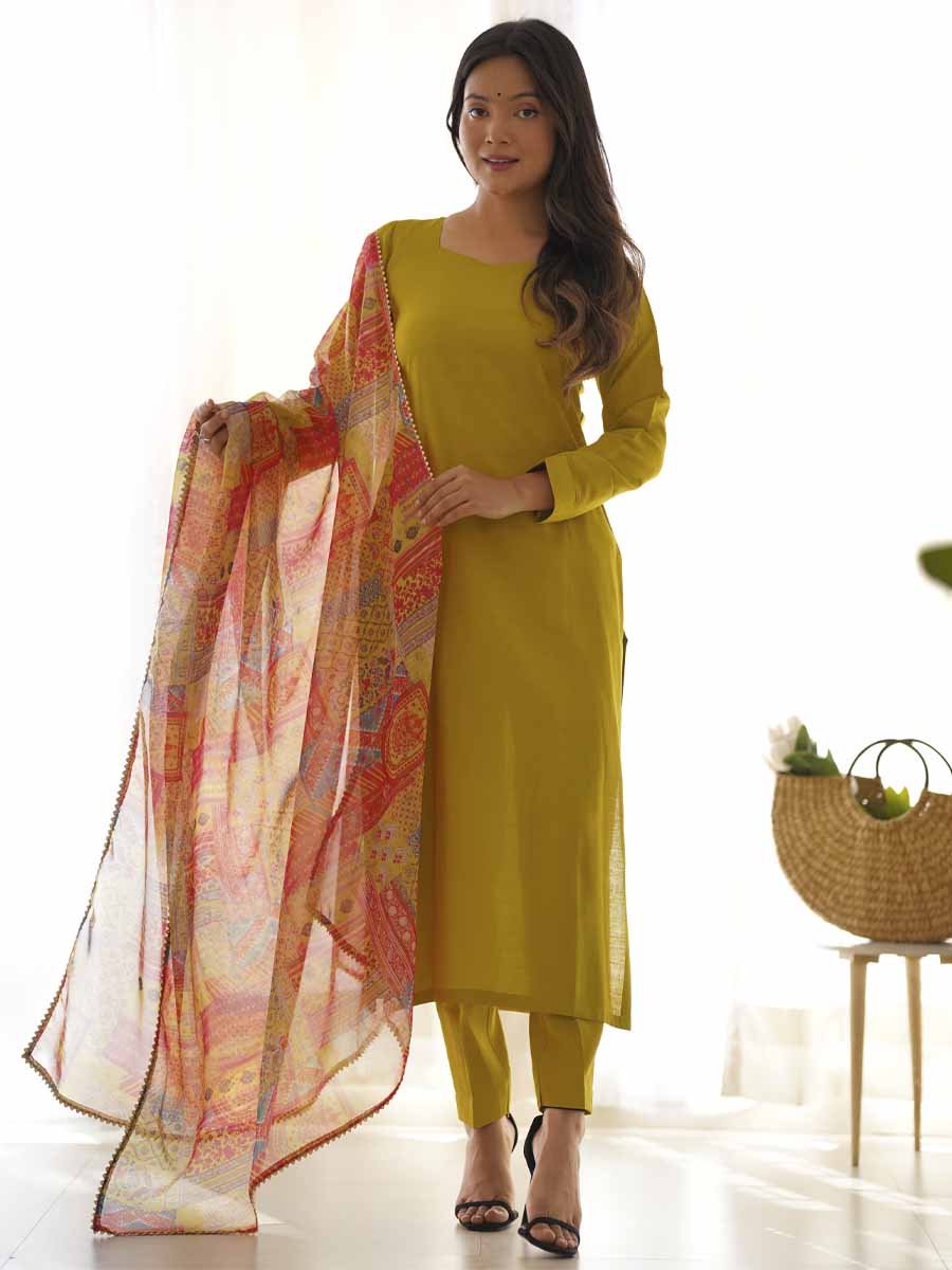 Mustard Pure Viscose Printed Festival Casual Ready Pant Salwar Kameez