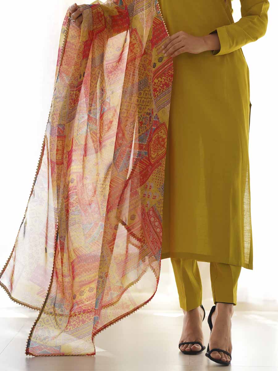 Mustard Pure Viscose Printed Festival Casual Ready Pant Salwar Kameez