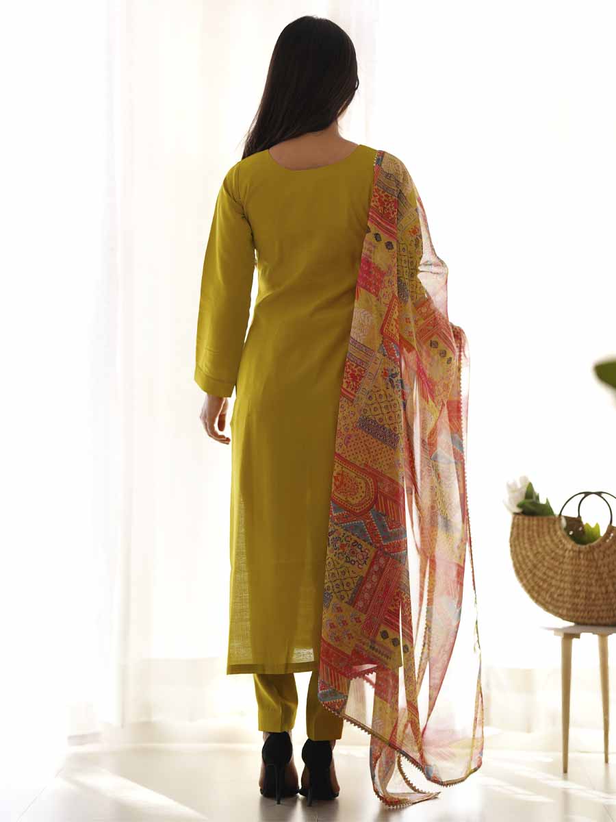 Mustard Pure Viscose Printed Festival Casual Ready Pant Salwar Kameez