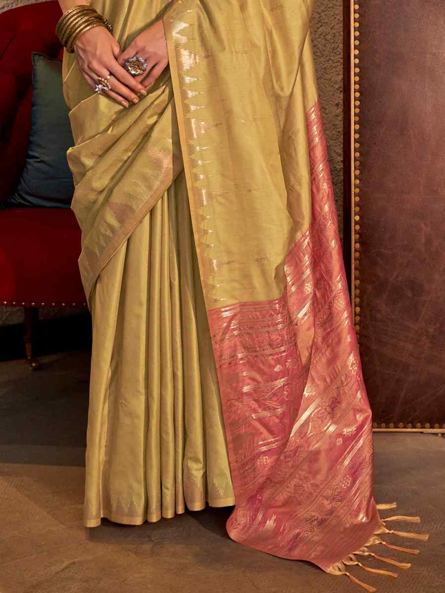 Mustard Tissue Silk Handwoven Festival Wedding Heavy Border Saree