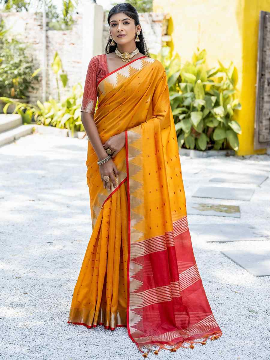 Mustard Tussar Silk Handwoven Festival Casual Classic Style Saree