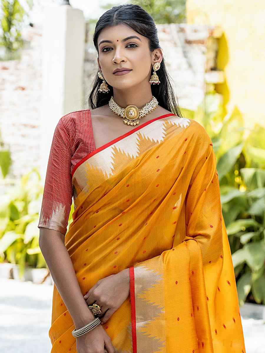 Mustard Tussar Silk Handwoven Festival Casual Classic Style Saree