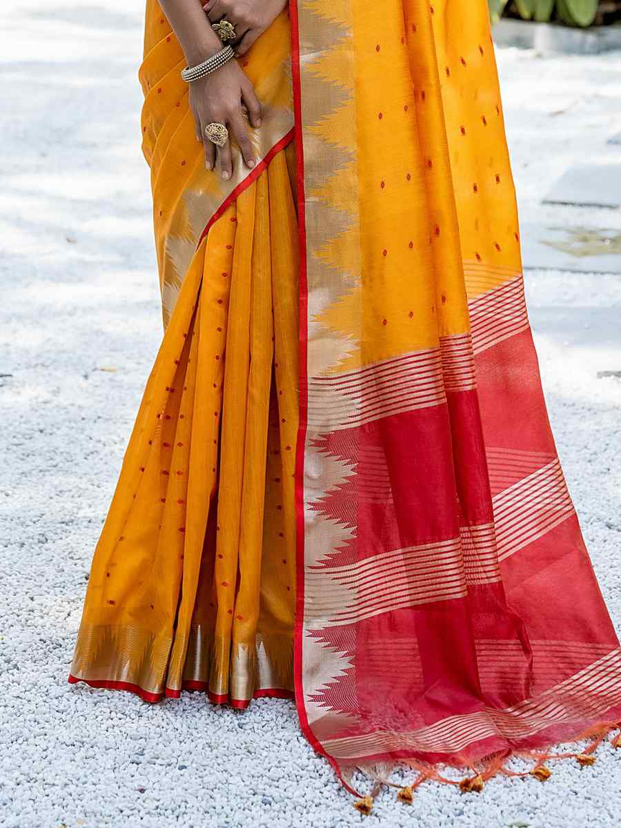 Mustard Tussar Silk Handwoven Festival Casual Classic Style Saree