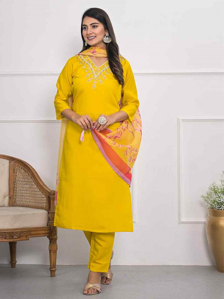 Mustard Viscoce Silk Embroidered Festival Wedding Ready Pant Salwar Kameez