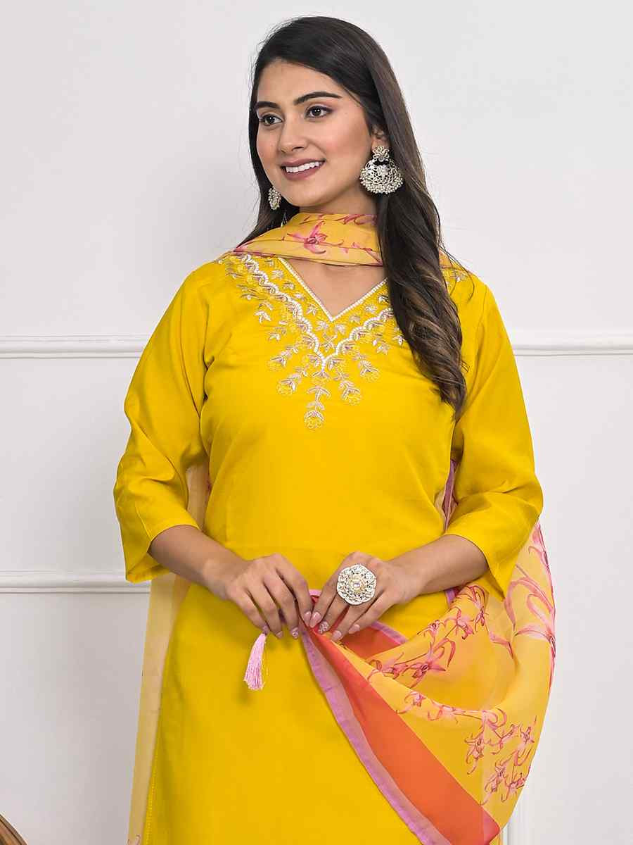 Mustard Viscoce Silk Embroidered Festival Wedding Ready Pant Salwar Kameez