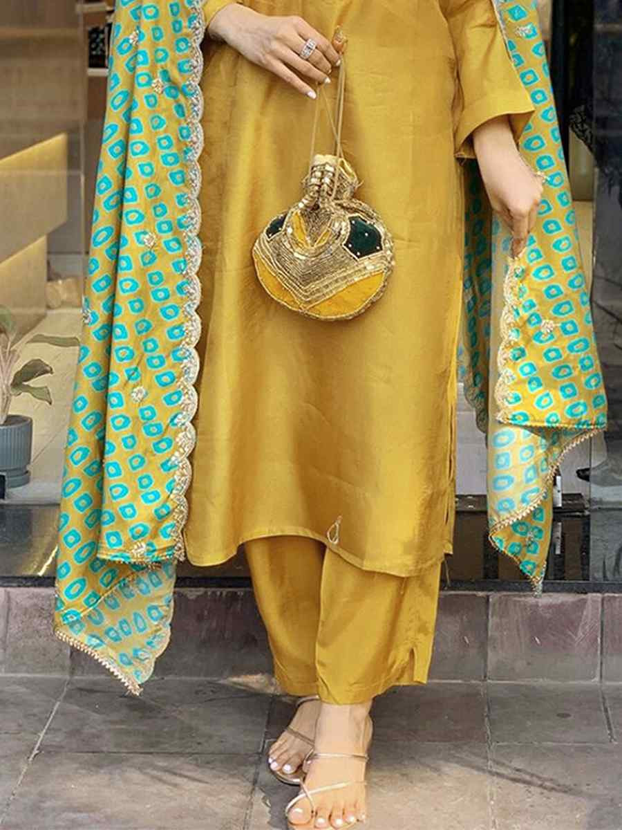 Mustard Viscose Embroidered Festival Casual Ready Pant Salwar Kameez