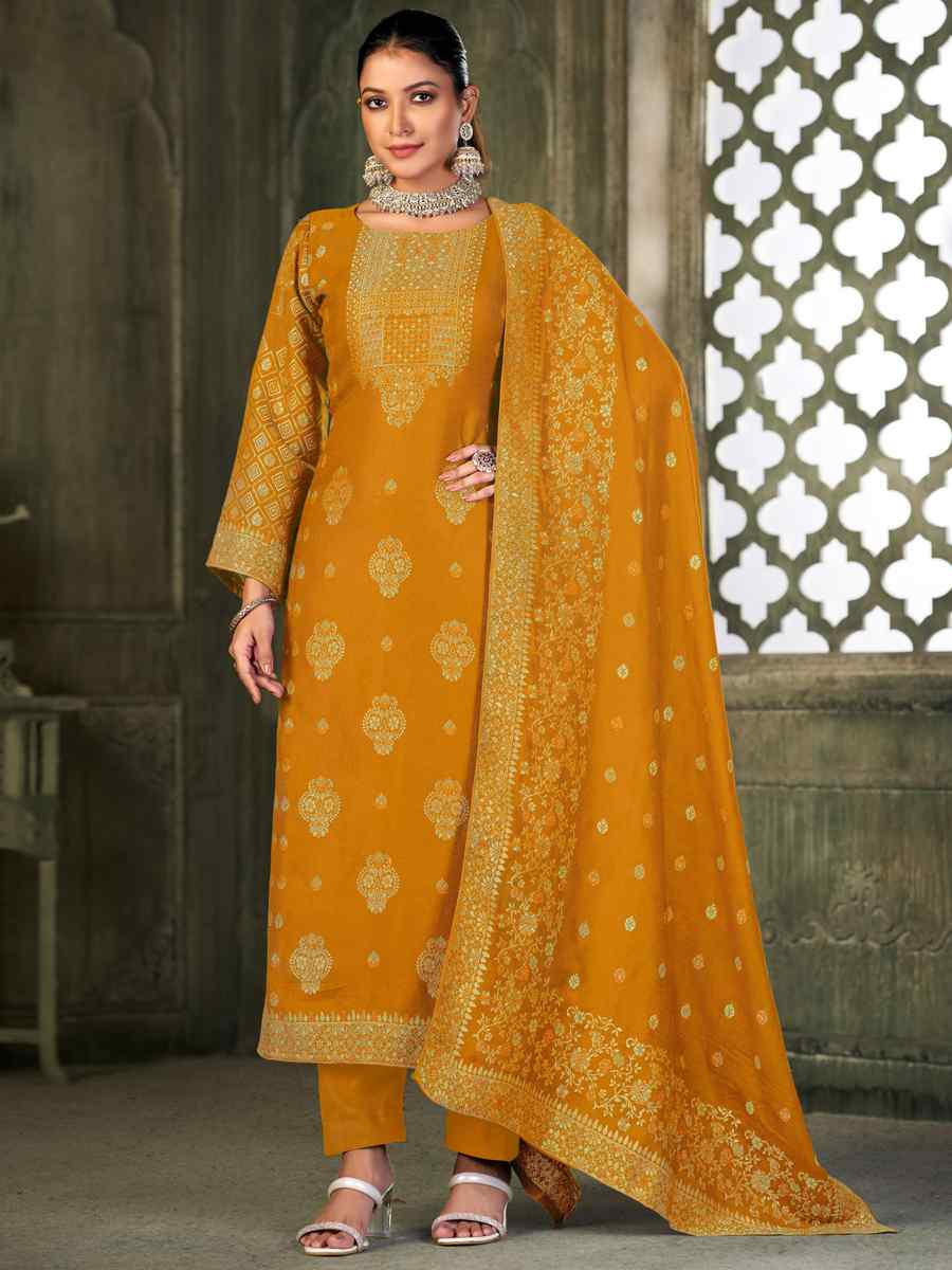 Mustard Viscose Pasmina Embroidered Festival Mehendi Ready Pant Salwar Kameez