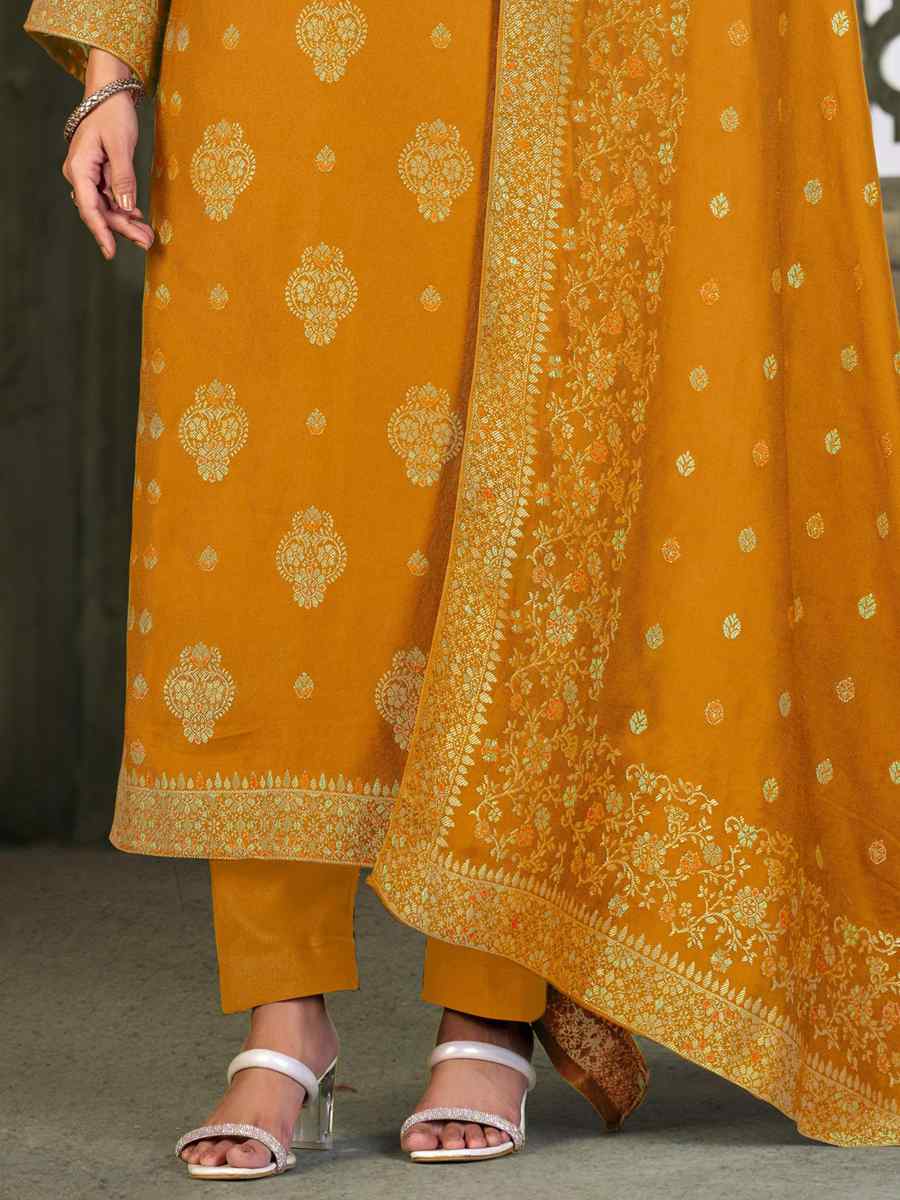 Mustard Viscose Pasmina Embroidered Festival Mehendi Ready Pant Salwar Kameez