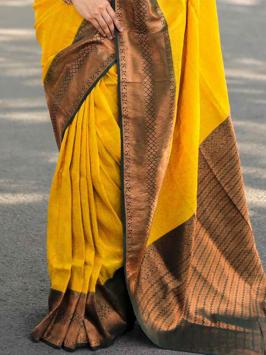 Musturd Kubera Pattu Handwoven Wedding Festival Heavy Border Saree