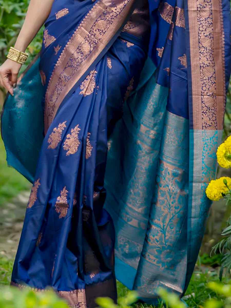 Navy Banarasi Silk Handwoven Festival Wedding Heavy Border Saree