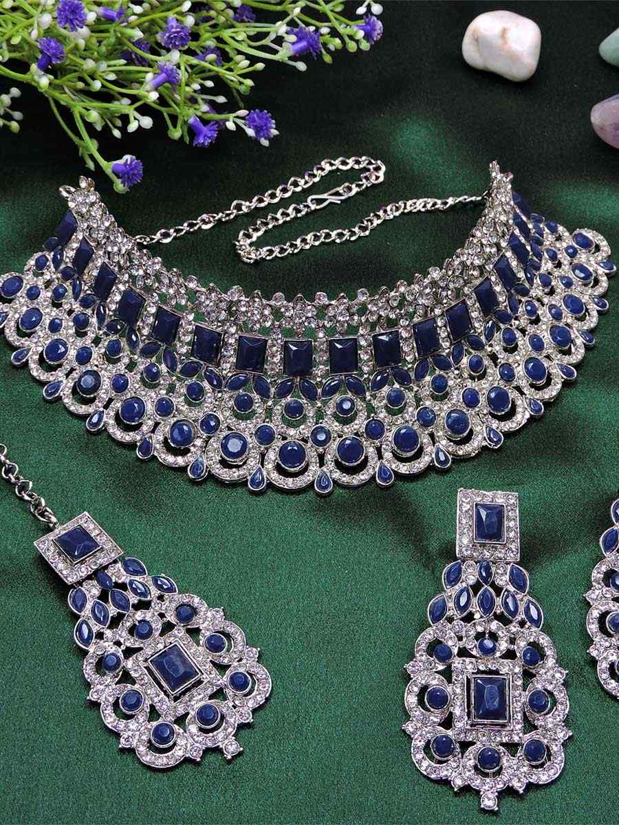 Navy Blue Alloy Festival Wear Kundan Necklace