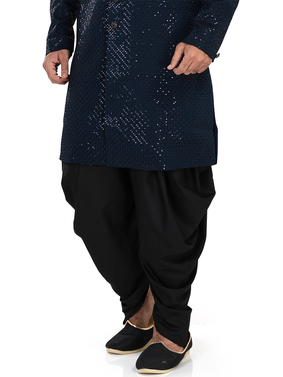 Navy Blue Art Silk Embroidered Party Wedding Kurta