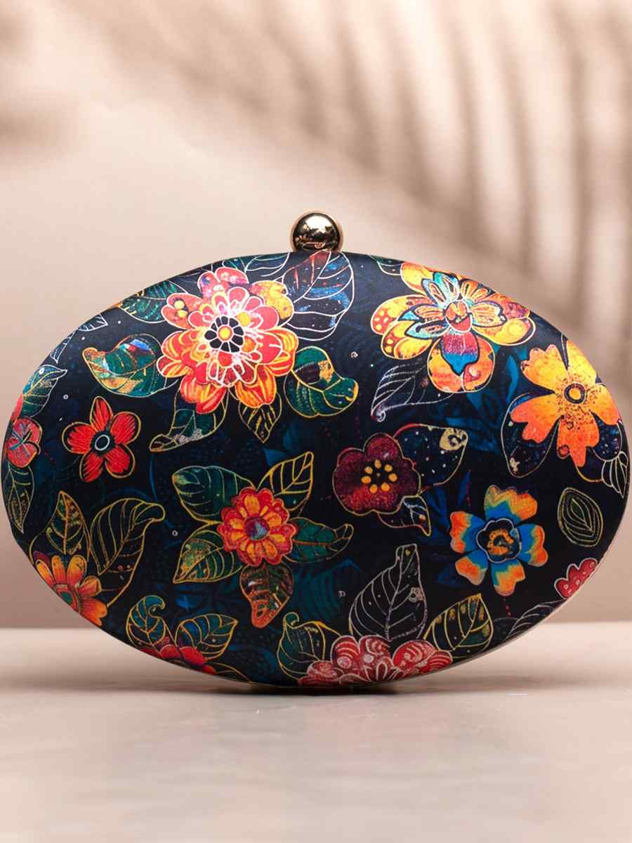 Navy Blue Art Silk Festival Wear Printed Clutches