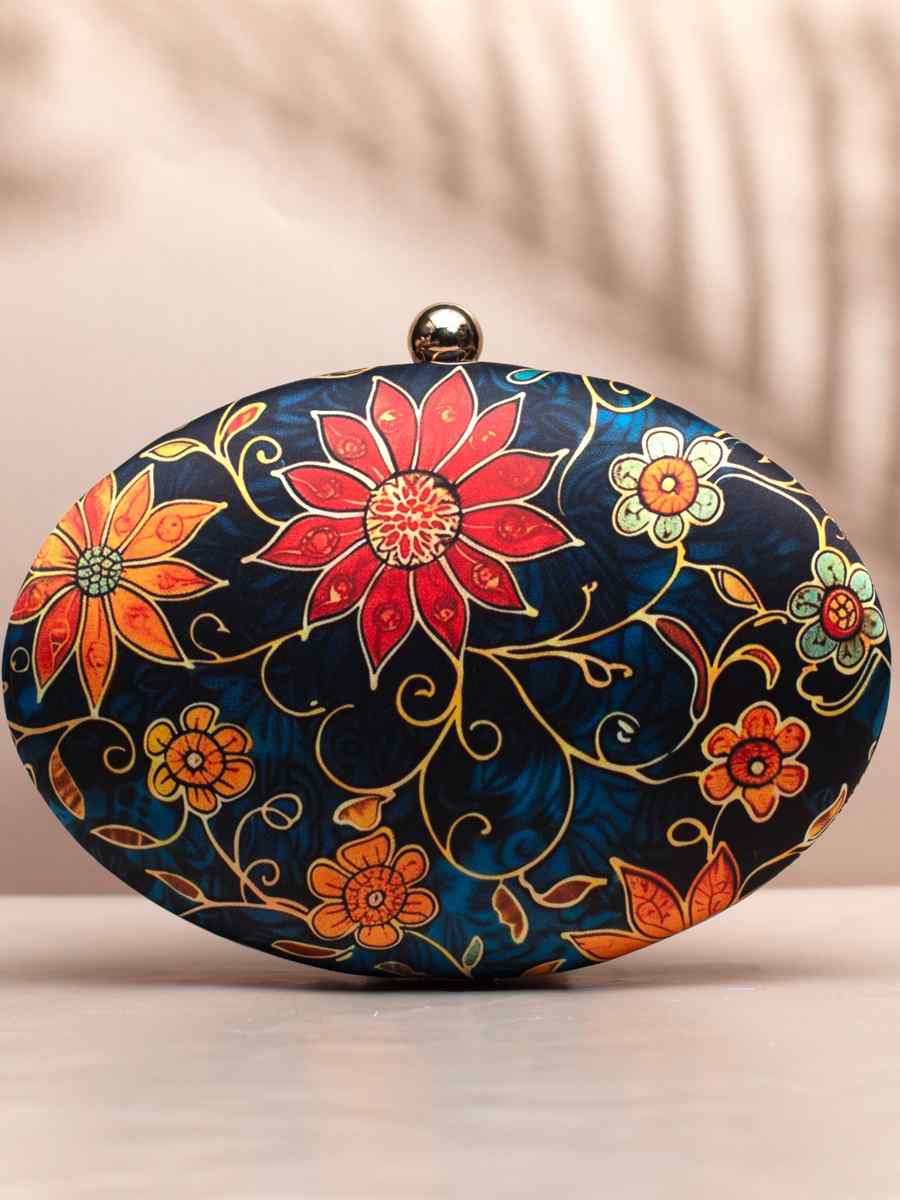 Navy Blue Art Silk Festival Wear Printed Clutches