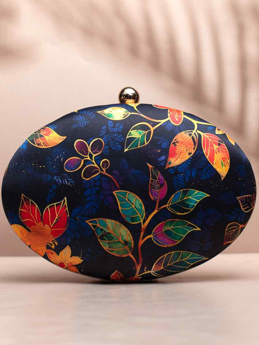 Navy Blue Art Silk Festival Wear Printed Clutches