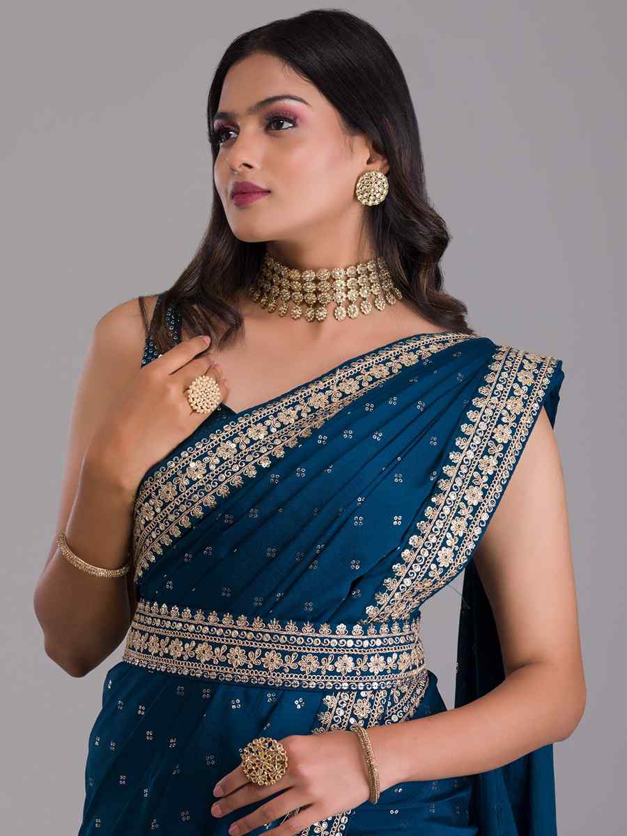 Navy Blue Art Silk Handwoven Wedding Festival Heavy Border Saree