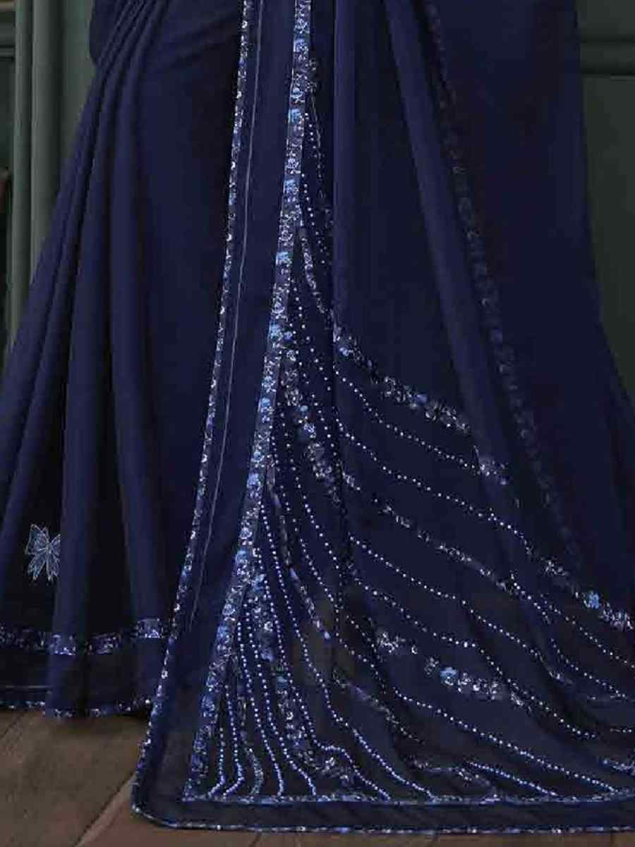 Navy Blue Art Silk Printed Festival Casual Contemporary Saree