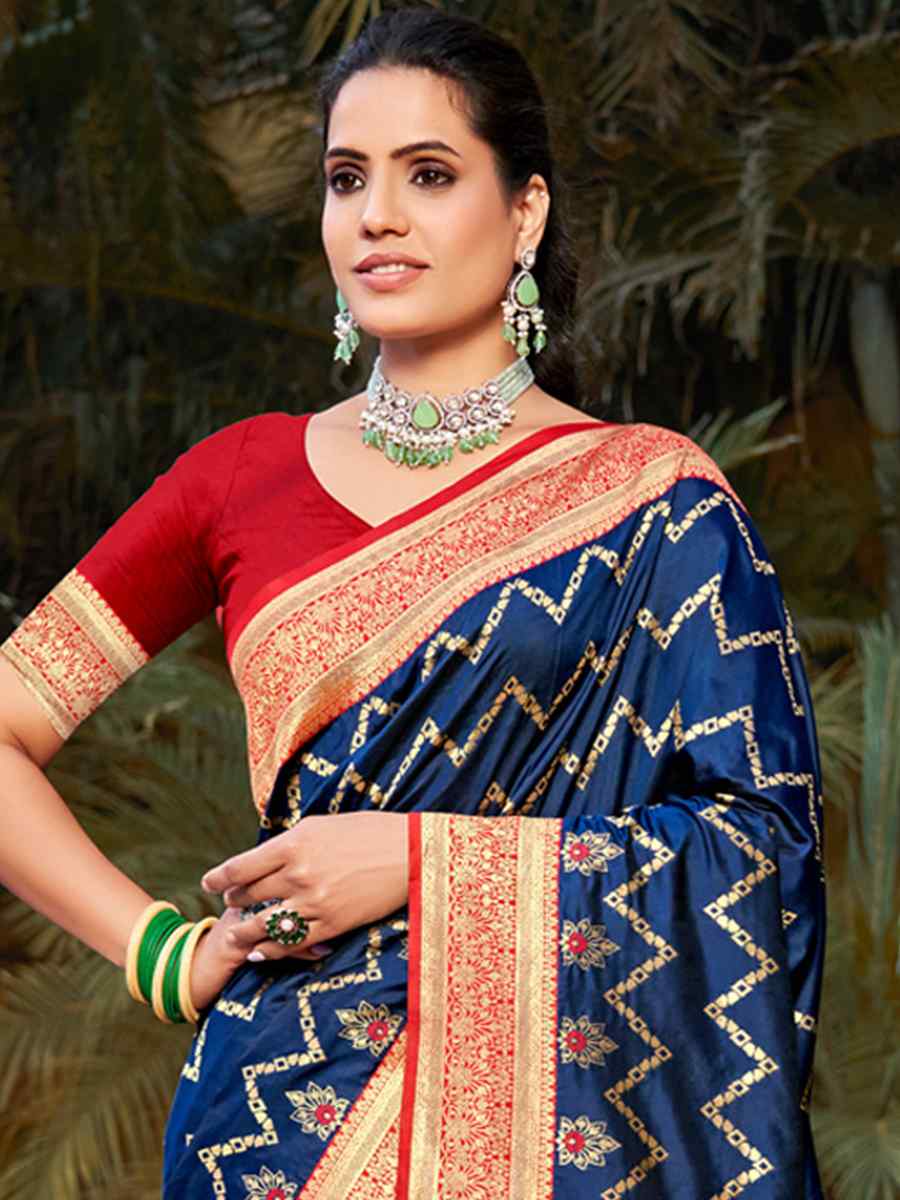 Navy Blue Banarasi Silk Handwoven Wedding Festival Heavy Border Saree