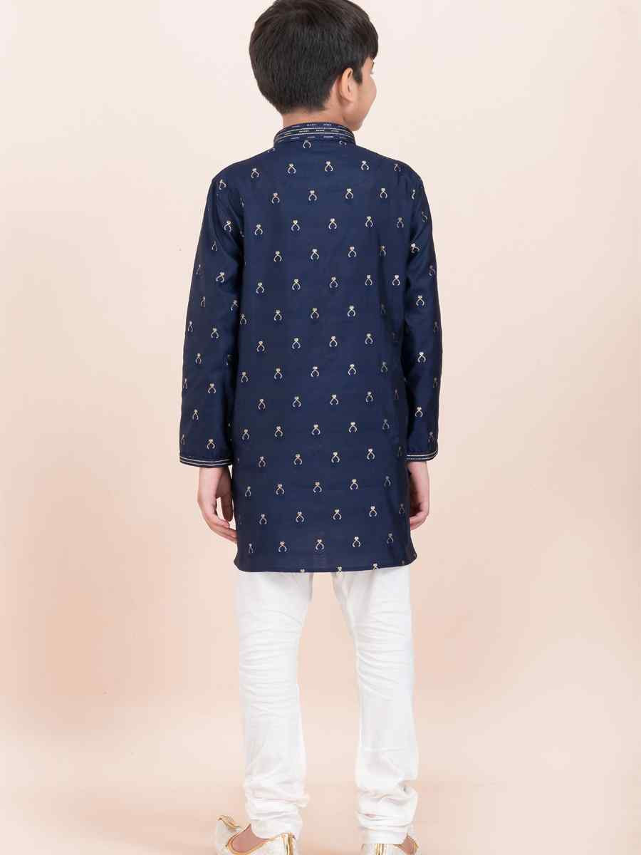 Navy Blue Cotton Embroidered Festival Traditional Kurta Pyjama Boys Wear