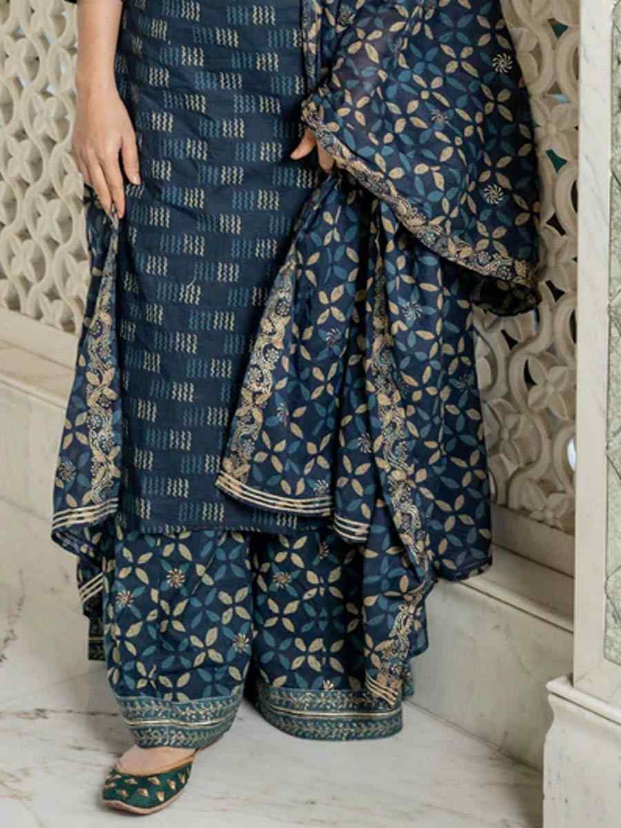 Navy Blue Cotton�Printed Casual Festival Pant Salwar Kameez