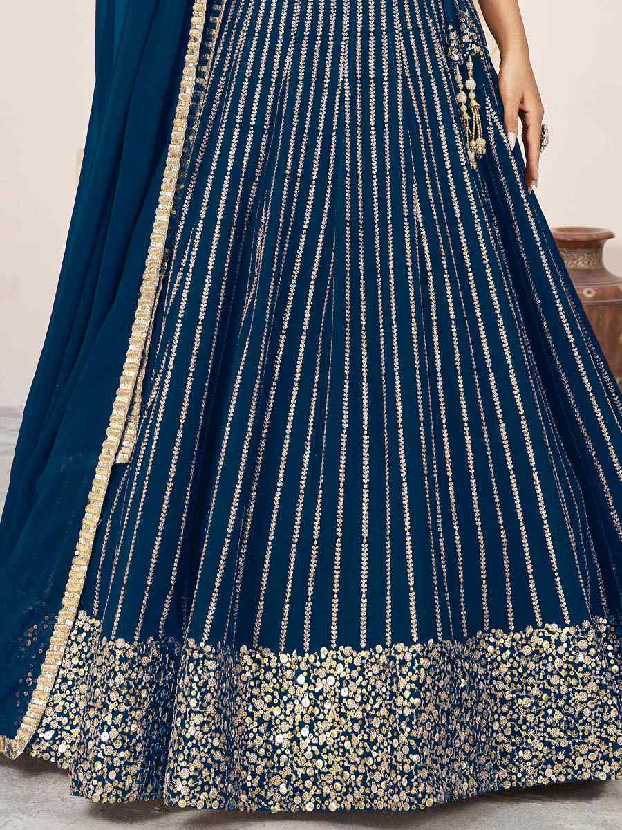 Navy Blue Georgette Embroidered Festival Mehendi Traditional Lehenga Choli