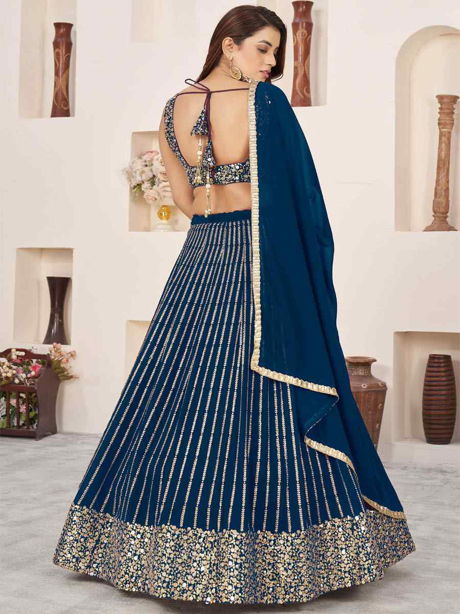 Navy Blue Georgette Embroidered Festival Mehendi Traditional Lehenga Choli