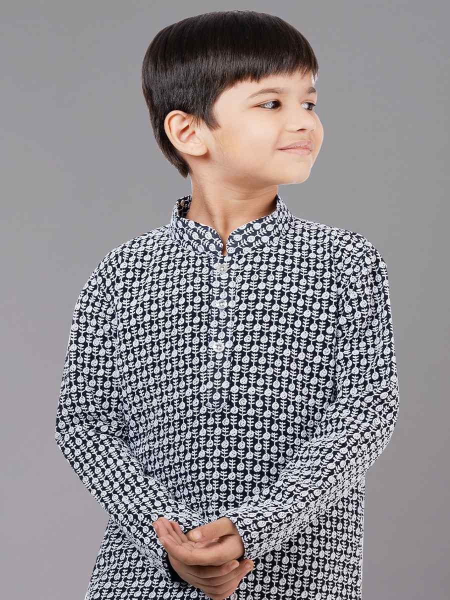 Navy Blue Georgette Embroidered Festival Traditional Kurta Pyjama Boys Wear