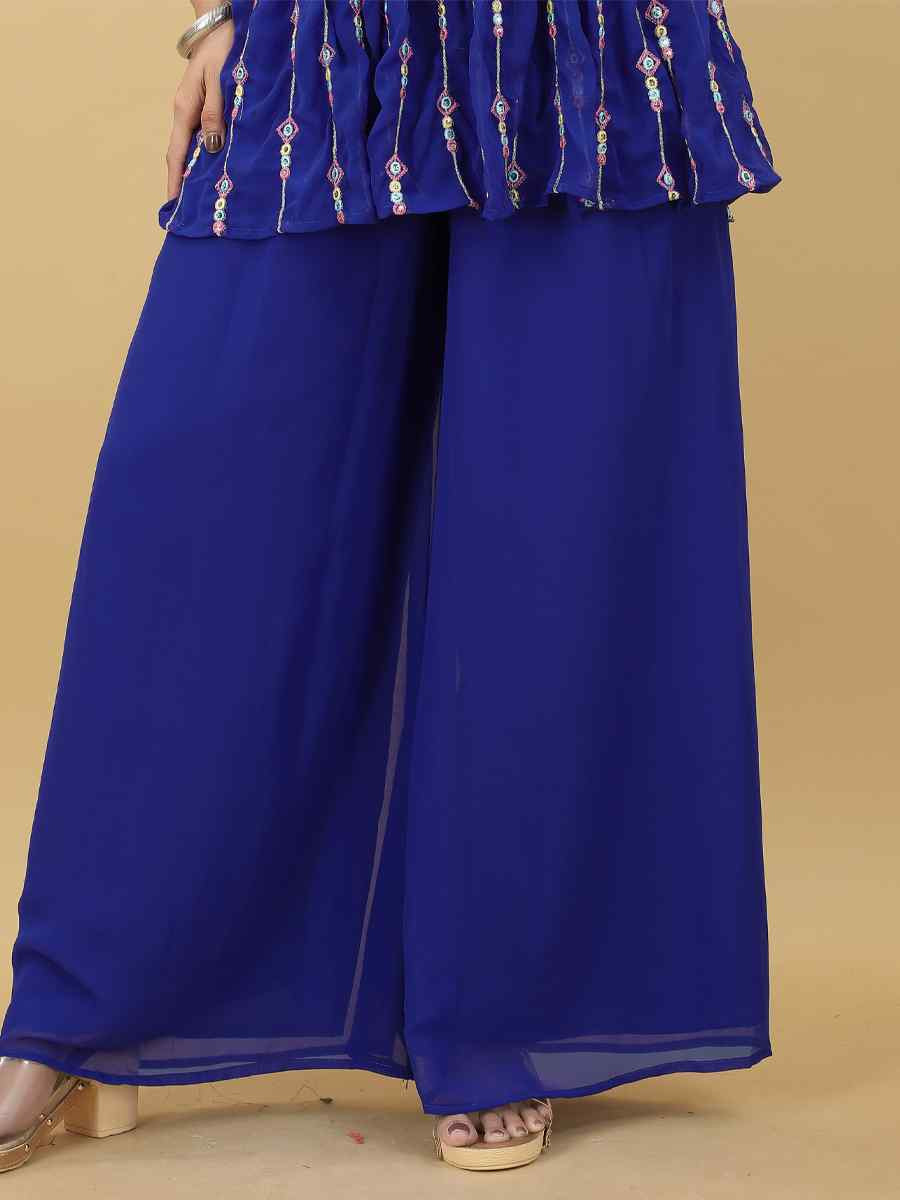 Navy Blue Georgette Embroidered Festival Wedding Ready Sharara Pant Salwar Kameez