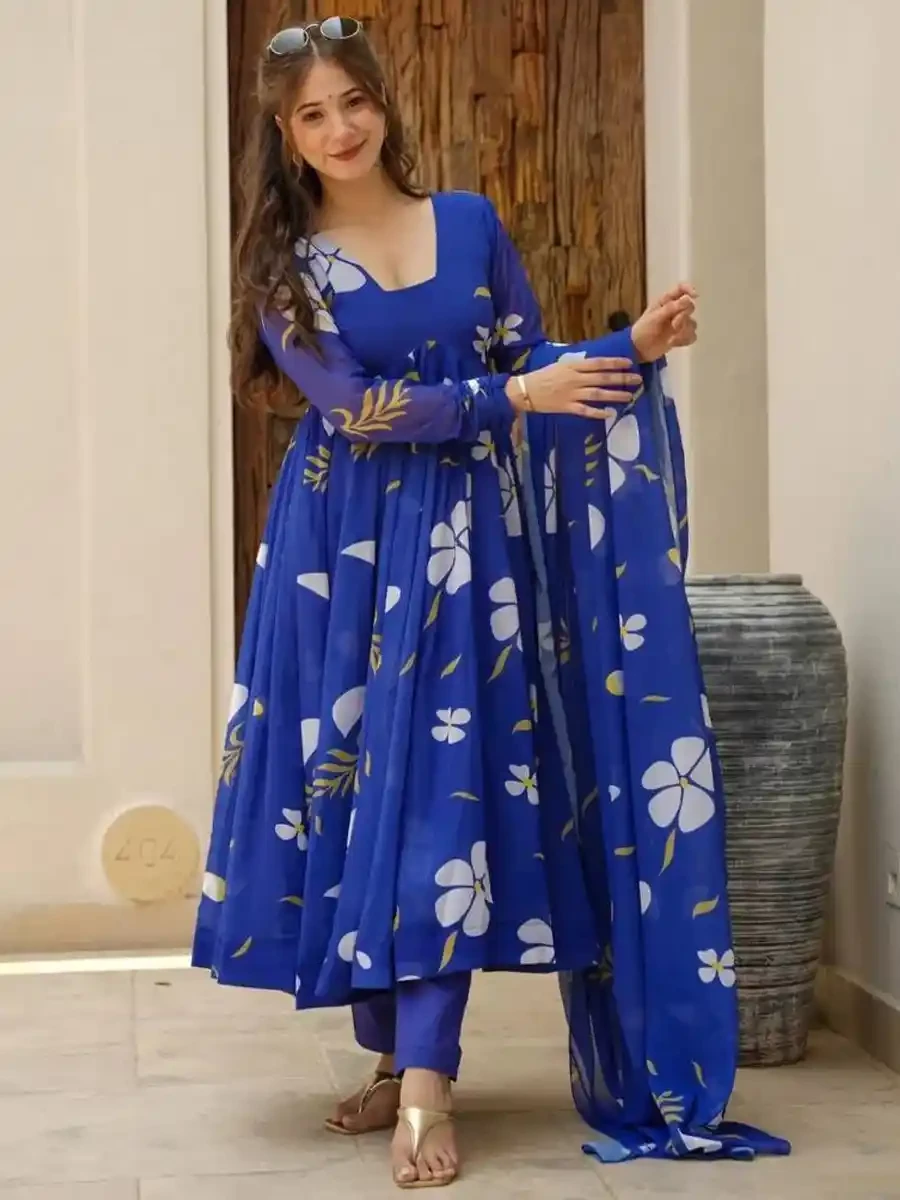 Navy Blue Georgette Printed Festival Mehendi Ready Anarkali Salwar Kameez