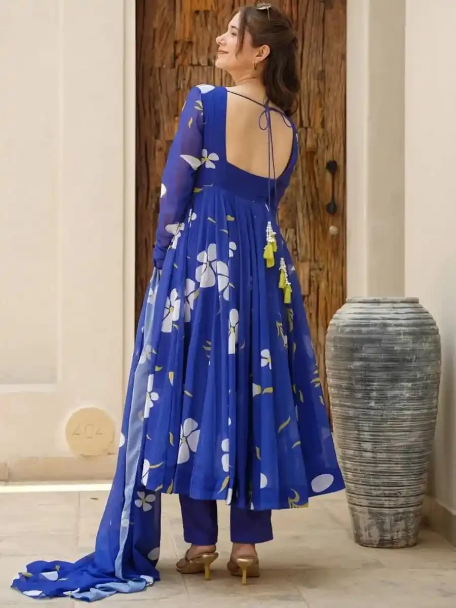 Navy Blue Georgette Printed Festival Mehendi Ready Anarkali Salwar Kameez