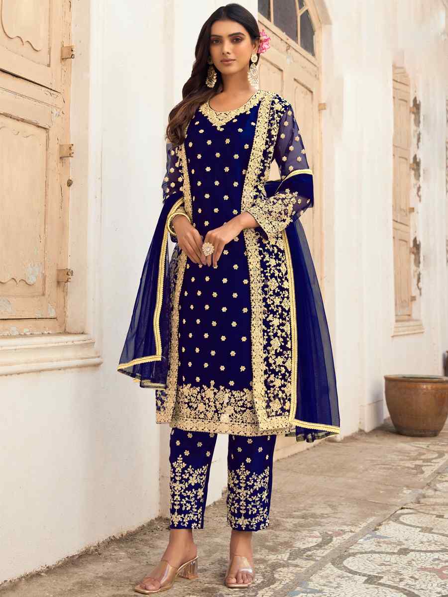 Blue Colour Latest Fancy Designer Heavy Festive Wear Keavy Net With Cord  And Sequence Floral Embroidery Work Salwar Suit Collection 4574-D - The  Ethnic World