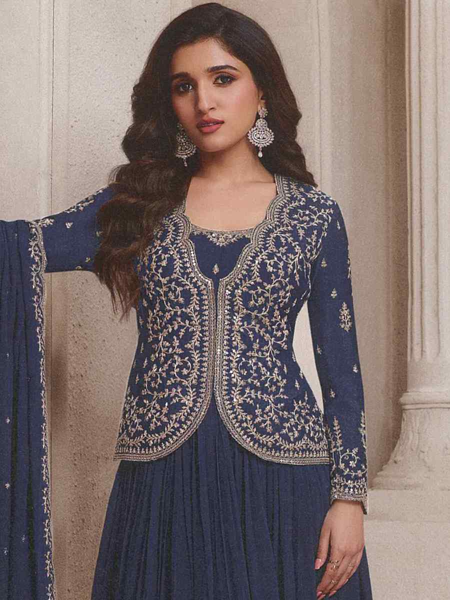 Navy Blue Heavy Chinon Embroidered Festival Wedding Anarkali Salwar Kameez