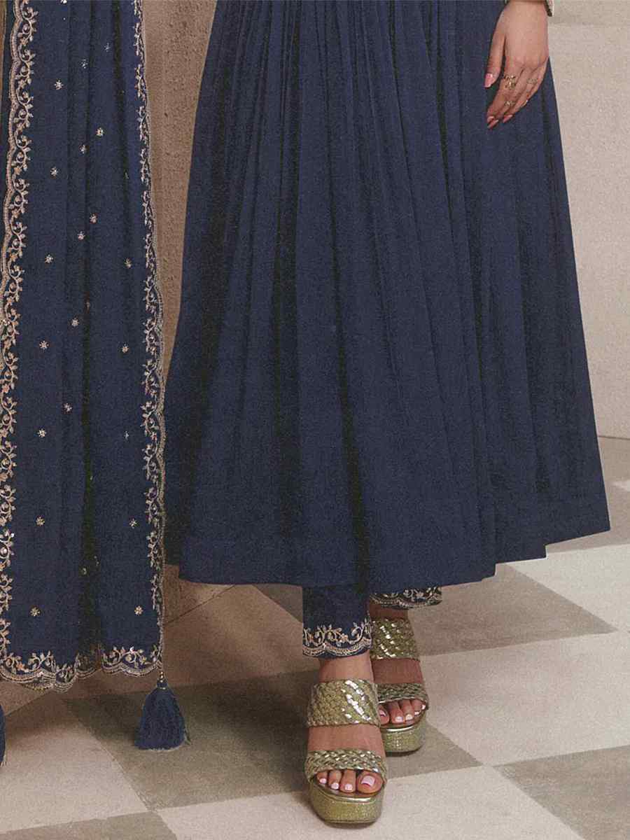 Navy Blue Heavy Chinon Embroidered Festival Wedding Anarkali Salwar Kameez