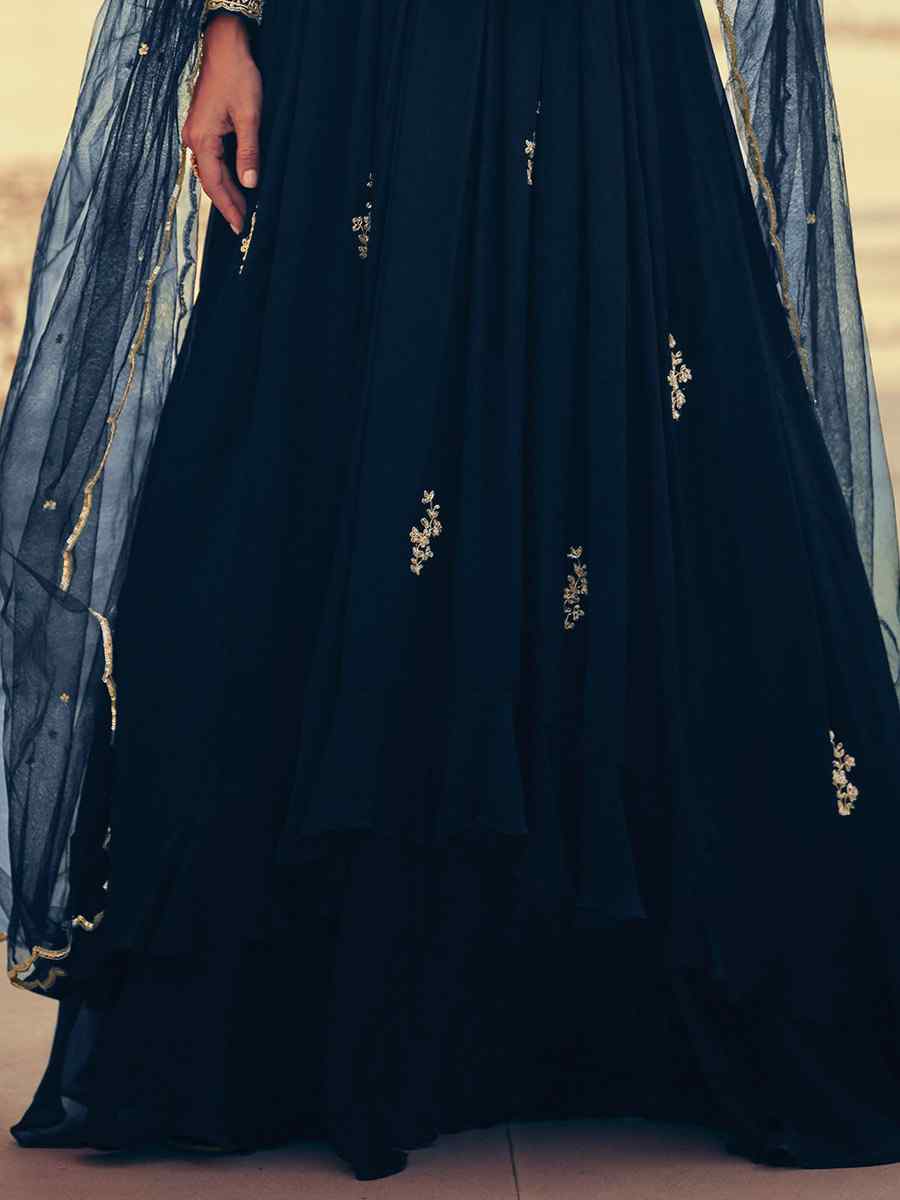 Navy Blue Heavy Chinon Embroidered Festival Wedding Ready Anarkali Salwar Kameez