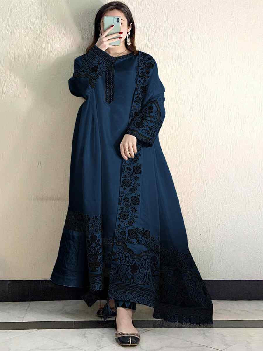 Navy Blue Heavy Faux Georgette Embroidered Festival Wedding Anarkali Salwar Kameez