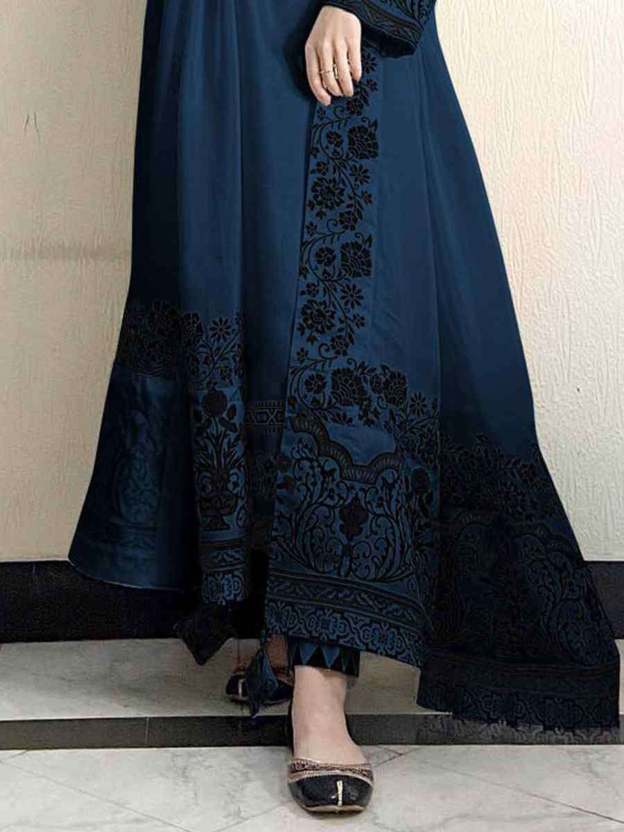 Navy Blue Heavy Faux Georgette Embroidered Festival Wedding Anarkali Salwar Kameez