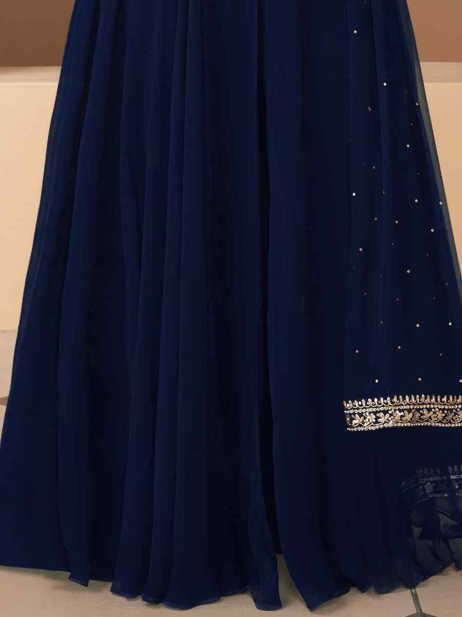 Navy Blue Heavy Georgette Embroidered Party Casual Ready Anarkali Salwar Kameez