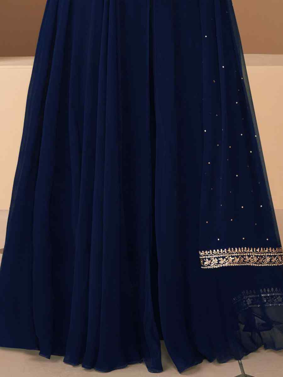 Navy Blue Heavy Georgette Embroidered Party Wedding Ready Anarkali Salwar Kameez