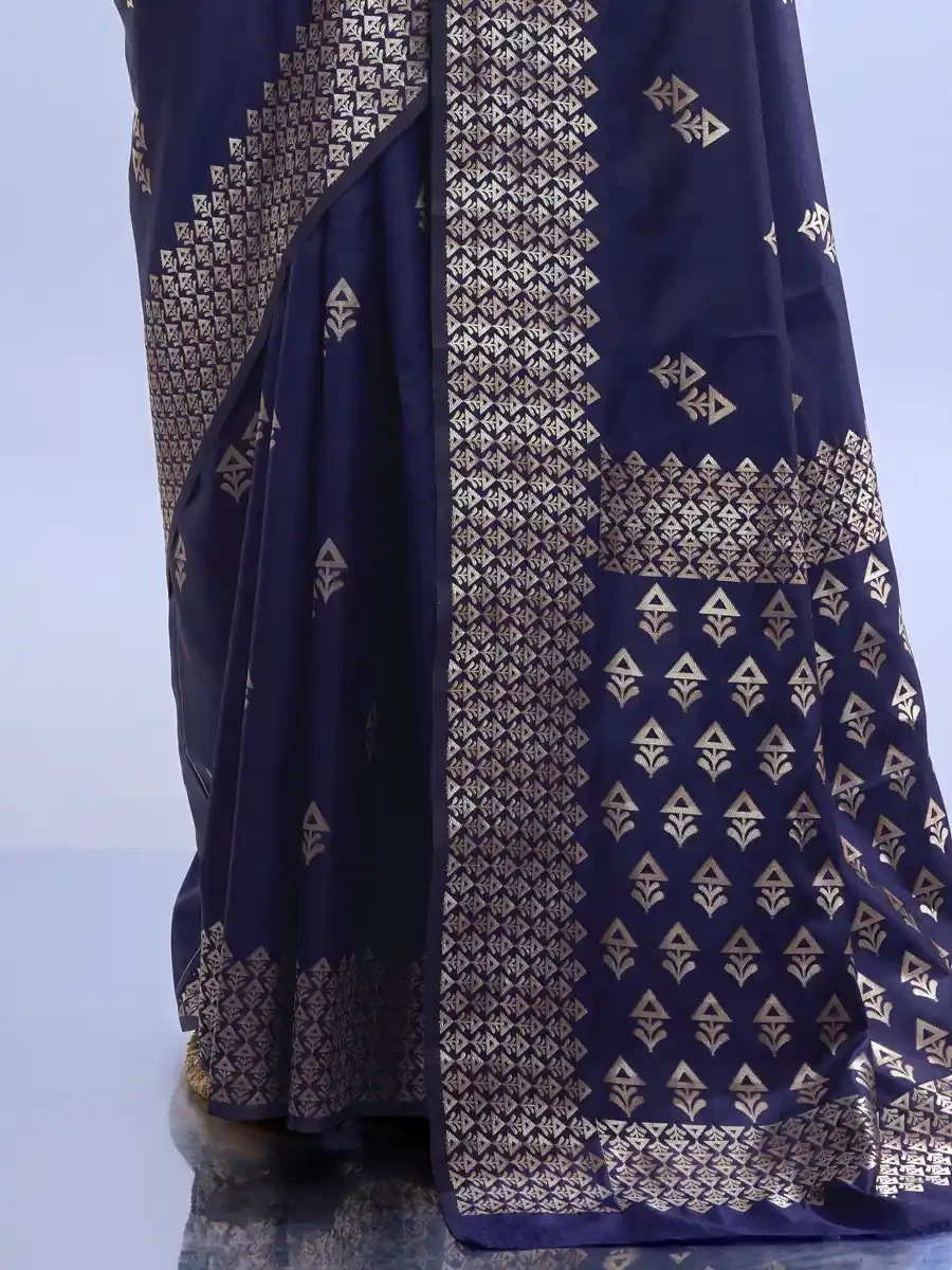 Navy Blue Litchi Kota Silk Handwoven Festival Wedding Heavy Border Saree