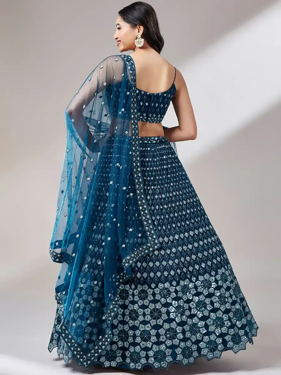 Navy Blue Net Embroidery Reception Party Wear Heavy Border Lehenga Choli