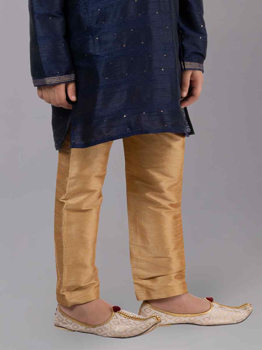 Navy Blue Polyester Cotton  Embroidered Festival Traditional Kurta Pyjama Boys Wear