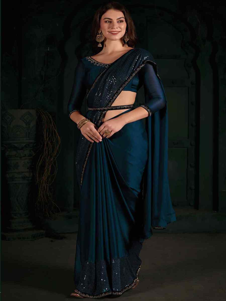 Navy Blue Pure Chiffon Silk Handwoven Wedding Festival Heavy Border Saree