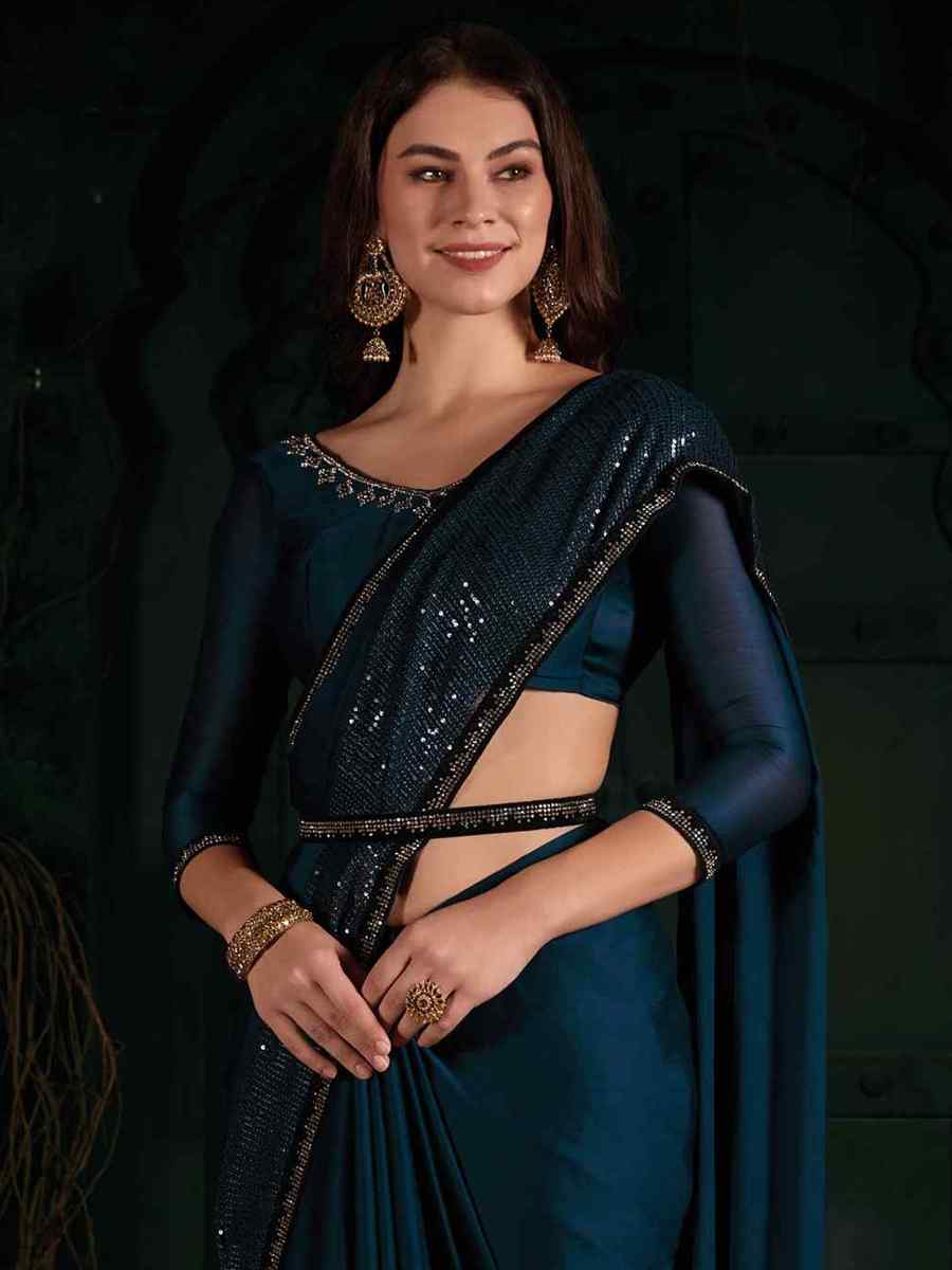 Navy Blue Pure Chiffon Silk Handwoven Wedding Festival Heavy Border Saree