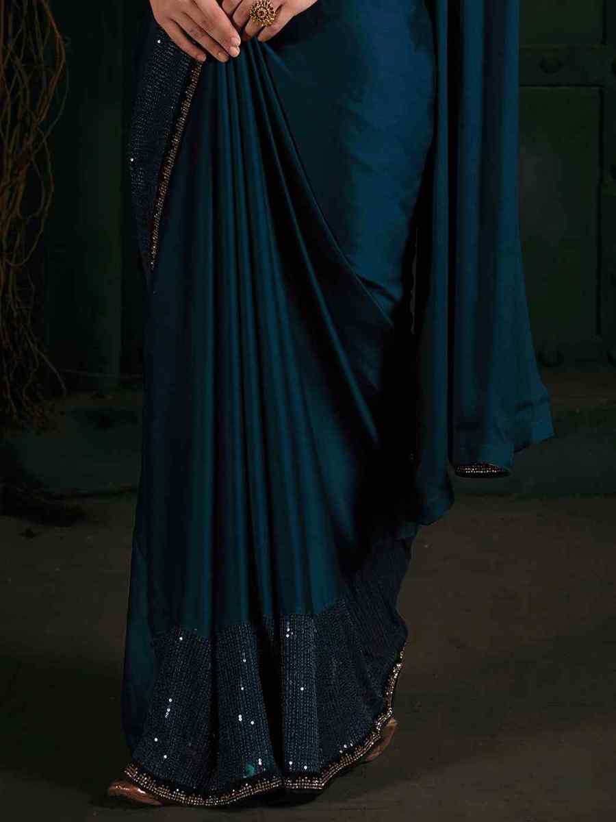 Navy Blue Pure Chiffon Silk Handwoven Wedding Festival Heavy Border Saree