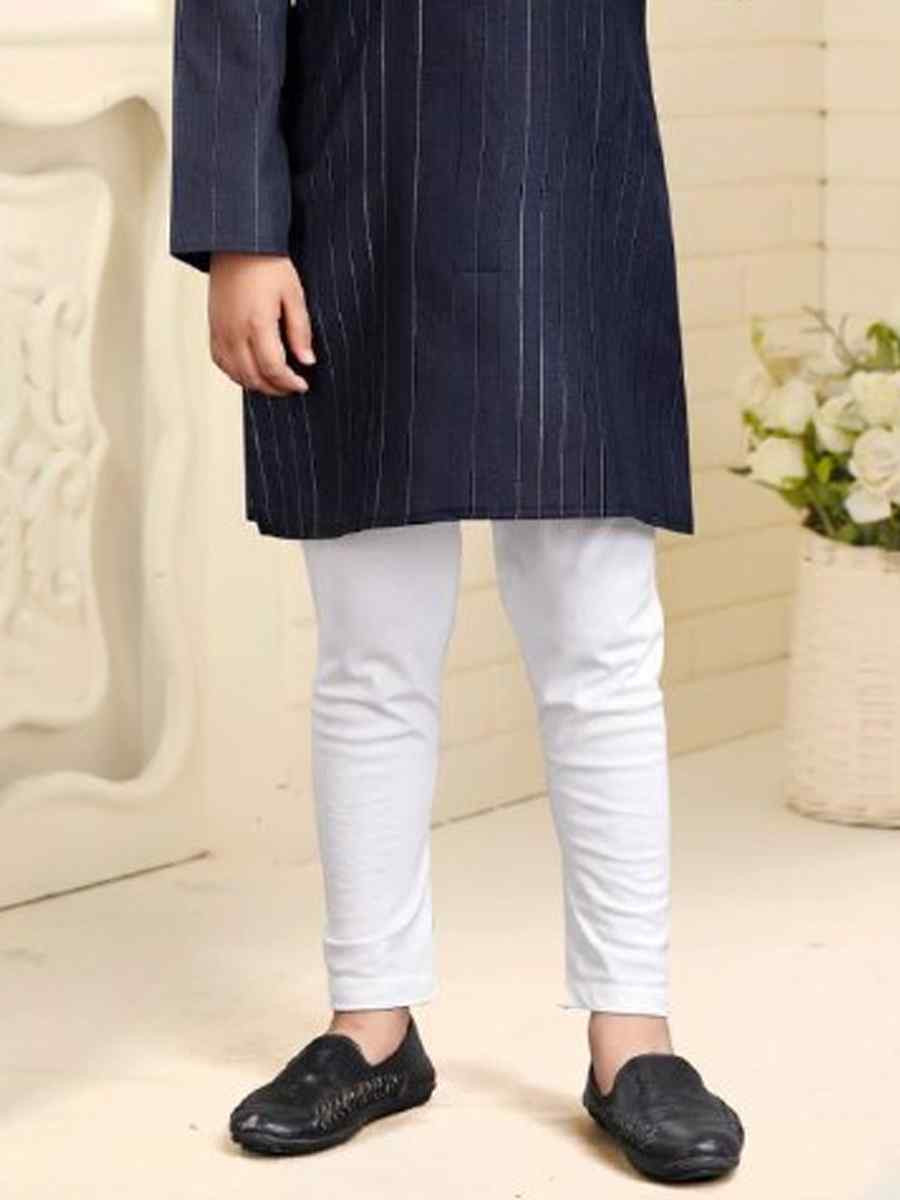 Navy Blue Pure Cotton Slub Zardosi Festival Traditional Kurta Pyjama Boys Wear